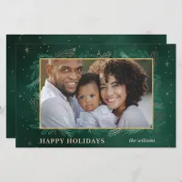 Budget Green Gold Botanical Photo Holiday Card