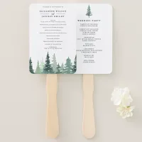 Watercolor Pine Forest Winter Wedding Program Hand Fan