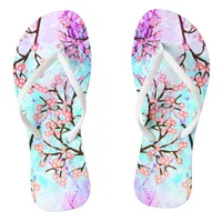 Japanese Cherry Flower in Seamless Aqua Pattern Flip Flops