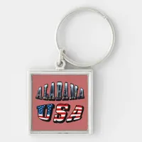 Alabama Picture and USA Flag Font Keychain