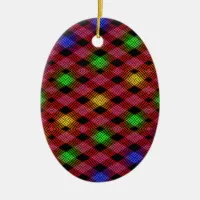 Gingham Check Multicolored Pattern Ceramic Ornament