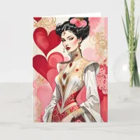 Valentine Lady in Elegant White and Red Gown Announcement