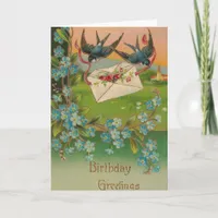 Vintage Birthday Postcard Birds and Flowers