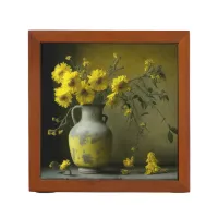 Antique Vase of Yellow Flowers Desk Organizer