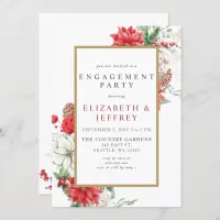 Poinsettias Gold Holly Christmas Engagement Party  Invitation