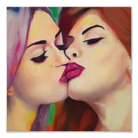 Watercolor Pride Two Women Share a Kiss Photo Print