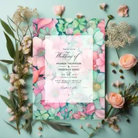 Mint Green, Blush Pink, and Dove Gray Wedding Invitation