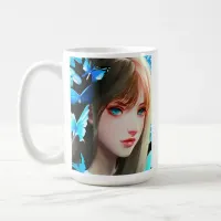 Pretty Women with Blue Butterflies Personalized Coffee Mug