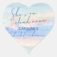 Shes On Cloud Nine Pastel Watercolor Bridal Shower Heart Sticker