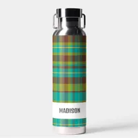 Trendy Modern Personalized Plaid Water Bottle