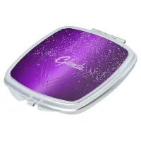 Modern Purple Brushed Metal with Silver Monogram | Compact Mirror