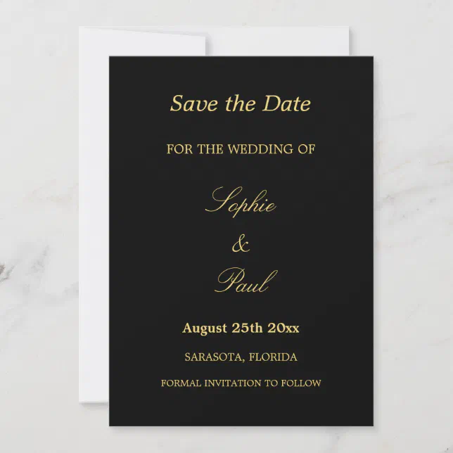 Elegant Black Golden Beige Wedding Save the Date