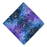 Twelve Grey Zodiac Symbols on blue galaxy |