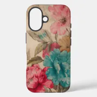 Vintage Pink Red Blue Watercolor Flowers  iPhone 16 Case