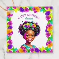 Birthday Party African-American Girl Personalized Favor Tags