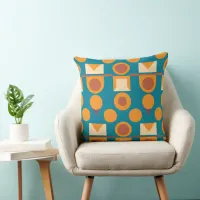 Eclectic Burnt Orange Teal Geometric Pattern Throw Pillow