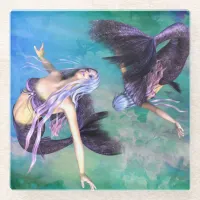 Pisces – Two Mermaids Swimming in a Loop Glass Coaster