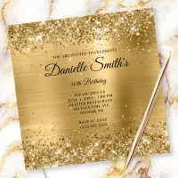 Faux Gold Glitter Foil Monogram 50th Birthday Invitation