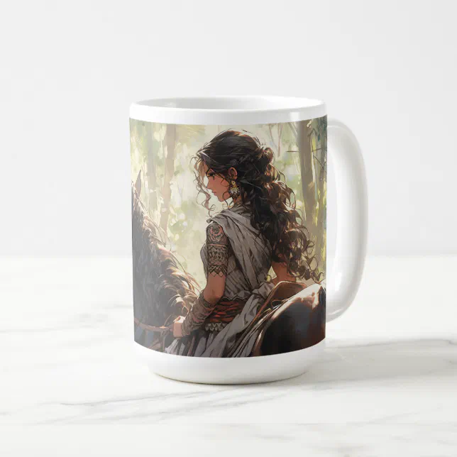 Anime horseback ride in the woods coffee mug