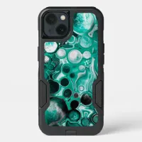 Teal and Black Bubbles Digital Fluid Art Cells   iPhone 13 Case