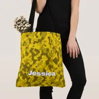 Monogram Name on Yellow Camo | Tote Bag