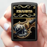 Vibrant Violin with Grizzly Bear Design Zippo Lighter