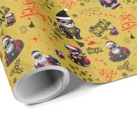 Cute Gangster Santa Merry Christmas on Gold |     Wrapping Paper