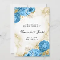 Gold and Light Blue Vintage Floral Border Save The Date