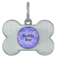 Camouflage Pastel Blue Abstract Bone Pet Name Pet ID Tag