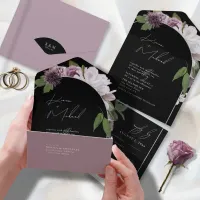 Arch Florals Wedding Black Mauve ID967 All In One Invitation