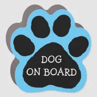 Dog on Board Blue Paw Print Car Magnet