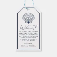 Seashell Navy Blue Beach Wedding Welcome Gift Tags