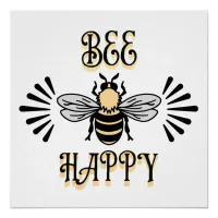 Bee Happy | Vintage Style Honeybee Poster