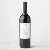 Hand Drawn Bow Hot Pink Personalized Bridal Shower Wine Label