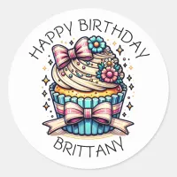 Birthday Cupcake Whimsical Personalized Classic Round Sticker