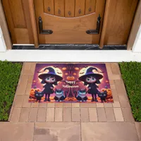 Cute little witch with cats and pumpkins, custom  doormat