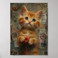 Adorable Ginger Kitten With Yarn collage Poster