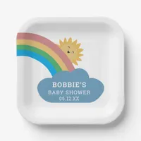 Cute Gender Neutral Rainbow Baby Shower Yellow Sun Paper Plates