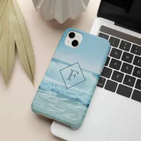 Monogram Blue Ocean Waves Crashing on Beach iPhone 14 Case