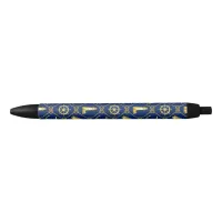Navy Blue and Gold Nautical Black Ink Pen