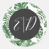 Rustic Tropical Nature Botanical Greenery Wedding Classic Round Sticker