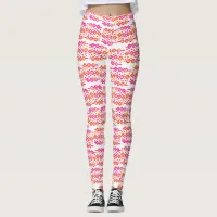 Neon Pink Orange Batik Circle Block Print Abstract Leggings