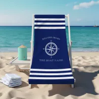 Nautical Compass Rose Welcome Aboard Boat Name Beach Towel