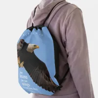 Inspirational Quote Bald Eagle in Flight Drawstring Bag