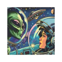 Woman Astronaut Meets Extraterrestrial Alien Metal Print