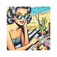 Beautiful Retro Lady at the Beach with Cocktail Metal Print