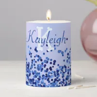 Simple Blue Brushed Metal and Glitter Monogram | Pillar Candle