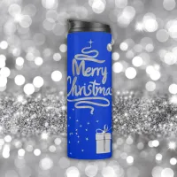 Merry and Bright Christmas in Silver and Blue | Thermal Tumbler