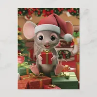 A Funny Christmas Mouse Sitting on Gifts Postcard