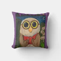 Fantasy Reader Owl Folk Art Throw Pillow